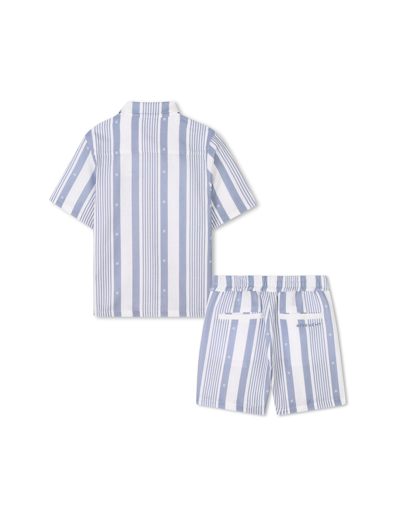 Ensemble chemise et short à rayures en lin - Bleu Blanc