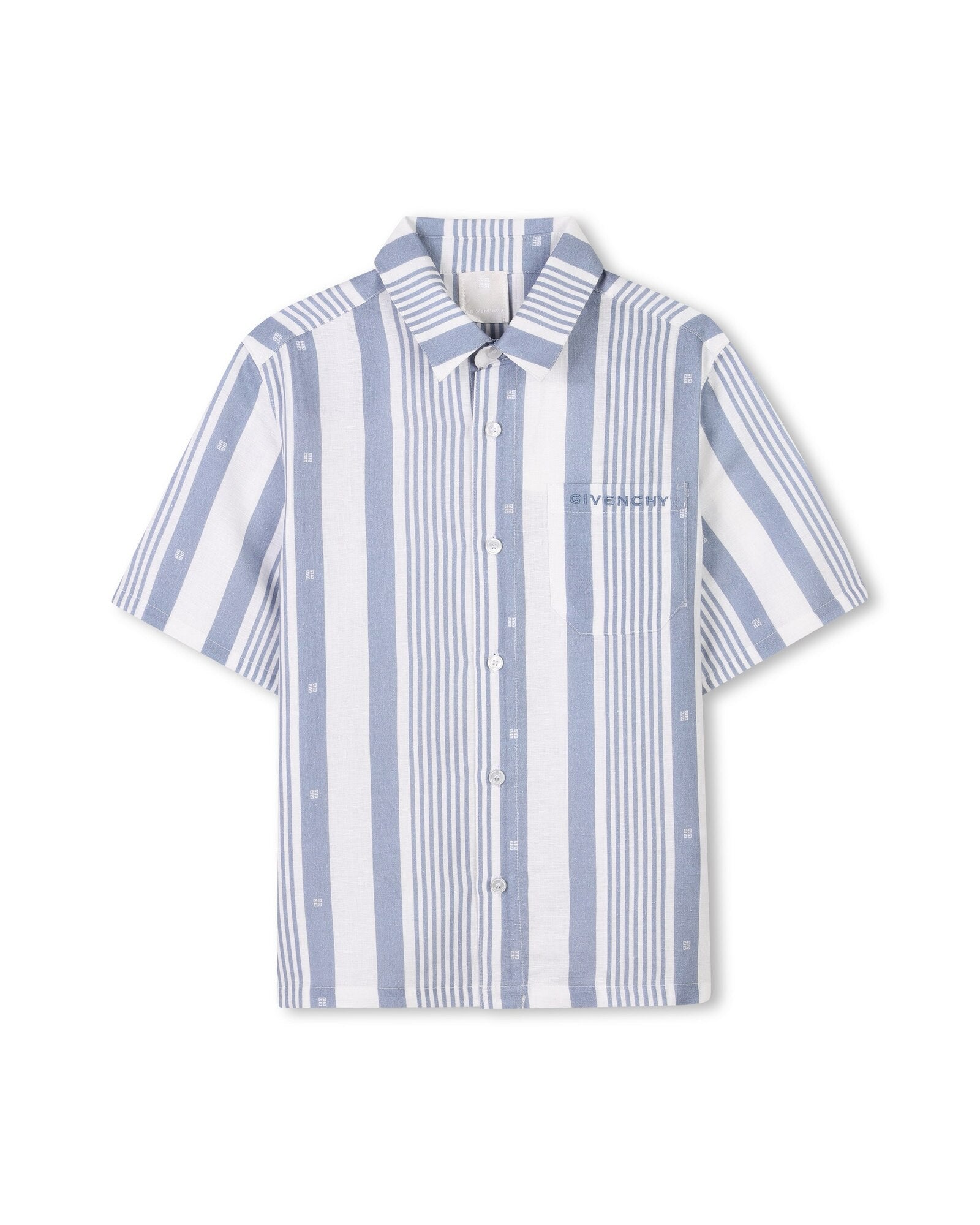 Ensemble chemise et short à rayures en lin - Bleu Blanc