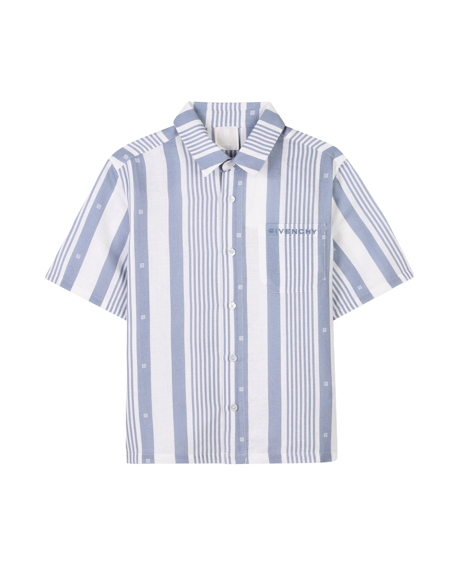 Ensemble chemise et short à rayures en lin - Bleu Blanc