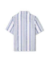 Ensemble chemise et short à rayures en lin - Bleu Blanc