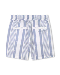 Ensemble chemise et short à rayures en lin - Bleu Blanc