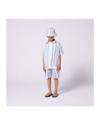 Ensemble chemise et short à rayures en lin - Bleu Blanc