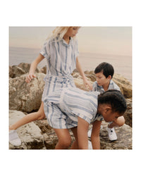 Robe en rayures en lin - Bleu Blanc