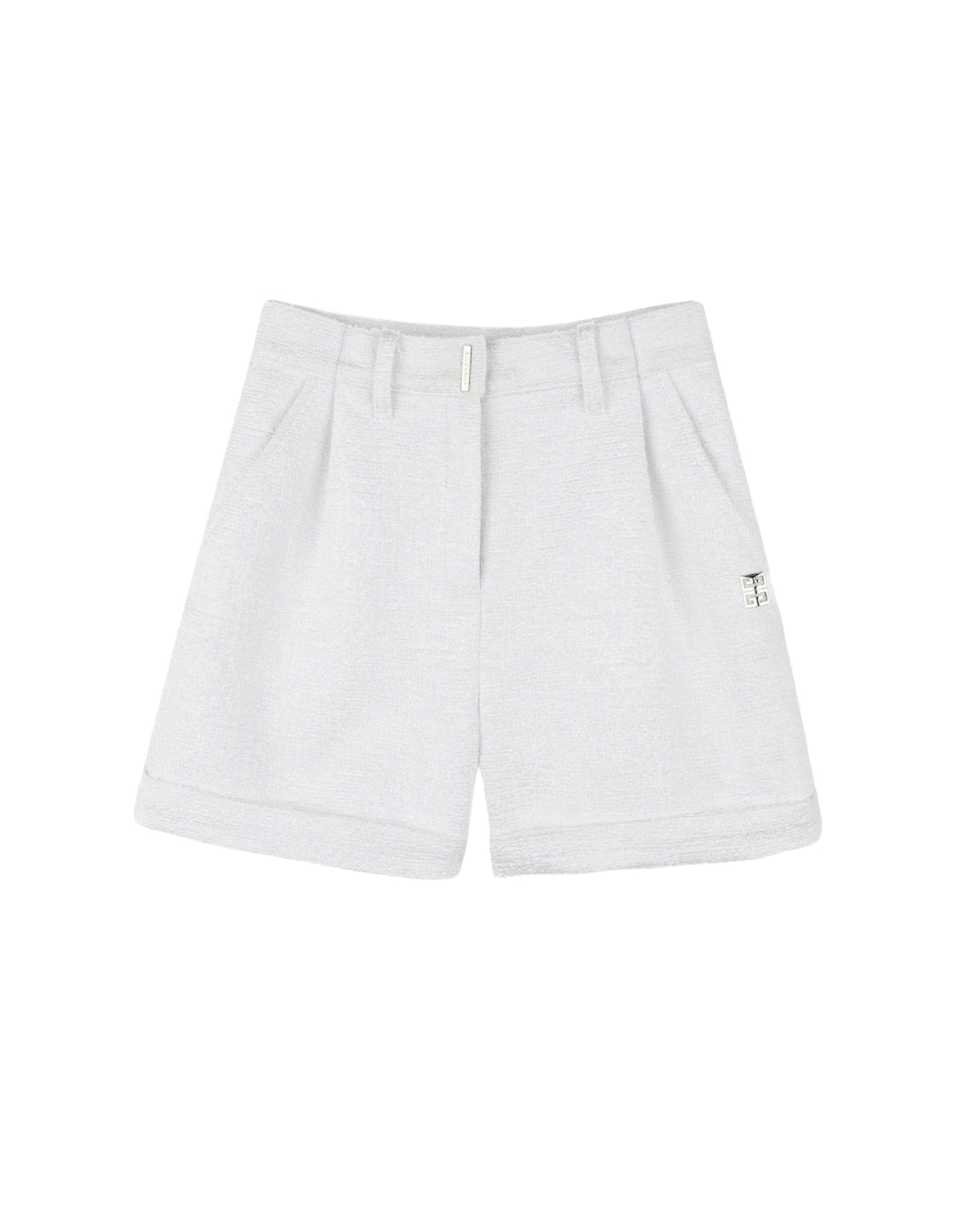 Short avec broderie en tweed - Blanc