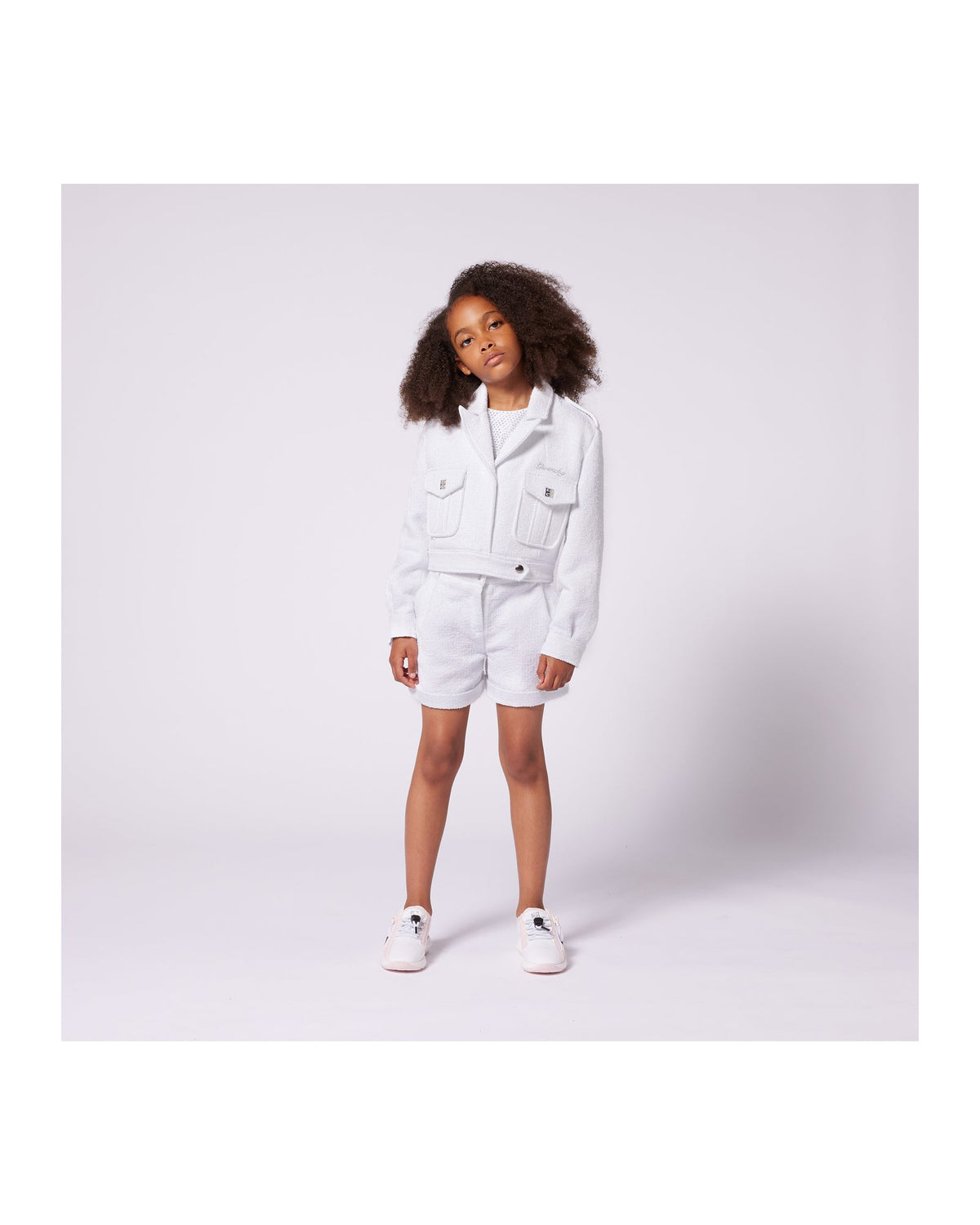 Short avec broderie en tweed - Blanc