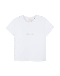 T-shirt avec bande de strass en coton - Blanc
