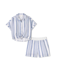 Linen striped shirt and shorts set - Blue White