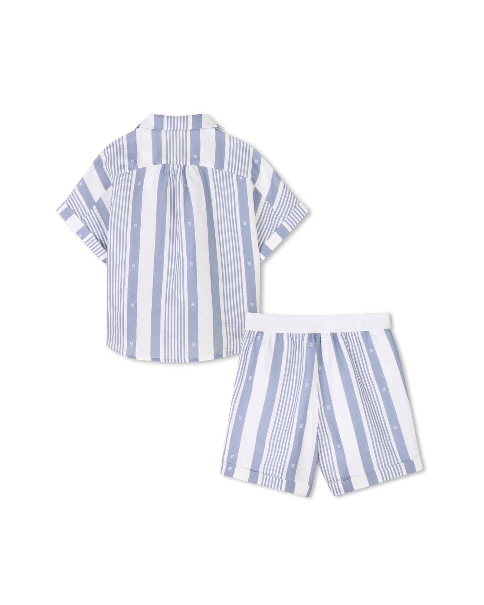 Ensemble chemise et short à rayures en lin - Bleu Blanc