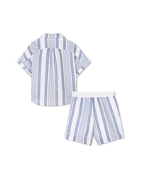 Linen striped shirt and shorts set - Blue White