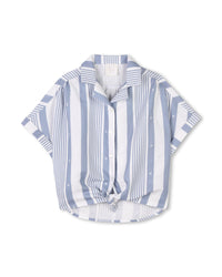 Ensemble chemise et short à rayures en lin - Bleu Blanc