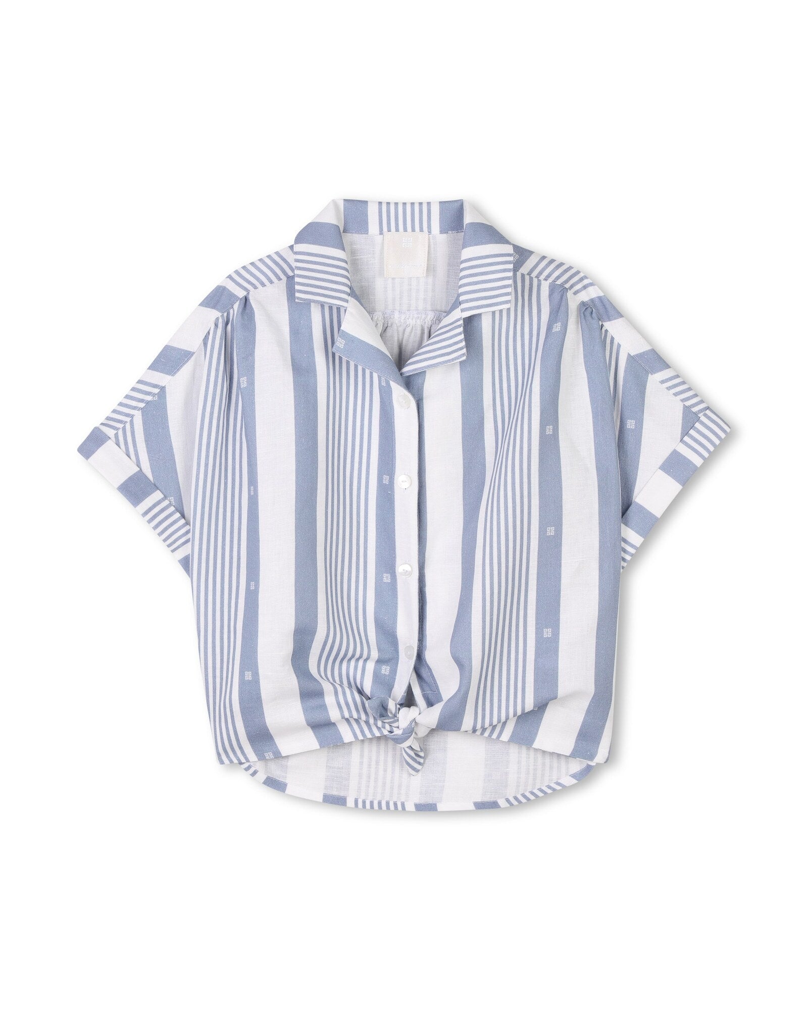 Ensemble chemise et short à rayures en lin - Bleu Blanc