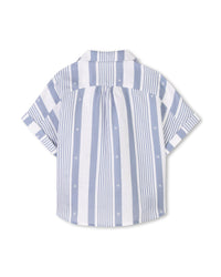 Ensemble chemise et short à rayures en lin - Bleu Blanc