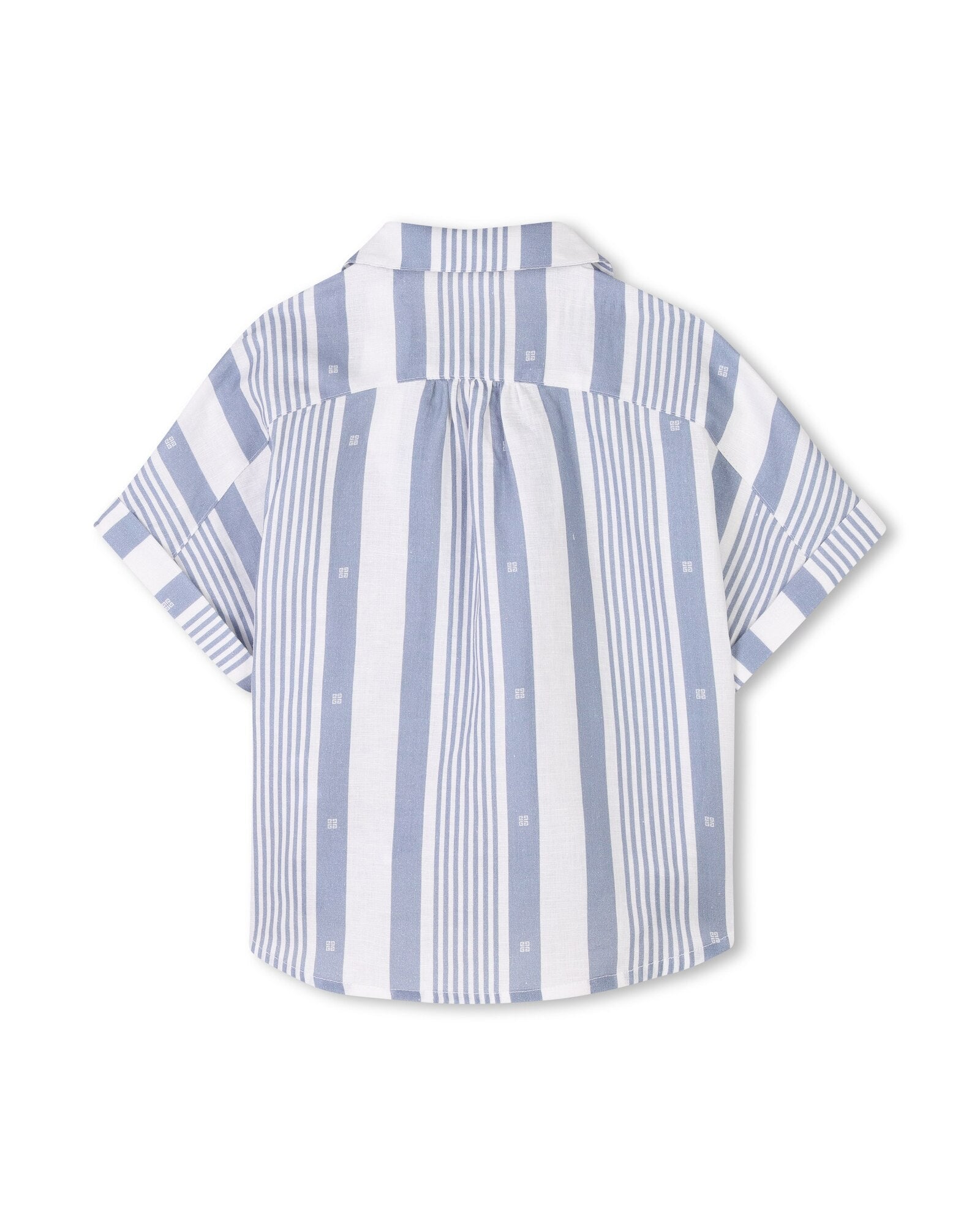 Ensemble chemise et short à rayures en lin - Bleu Blanc
