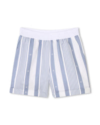 Ensemble chemise et short à rayures en lin - Bleu Blanc