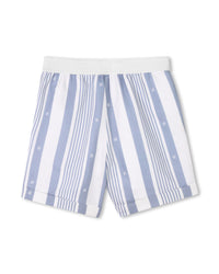 Ensemble chemise et short à rayures en lin - Bleu Blanc
