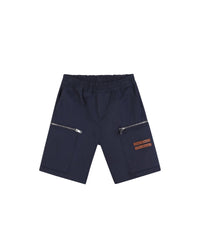 Bermuda à taille élastiquée en coton - Bleu Nuit