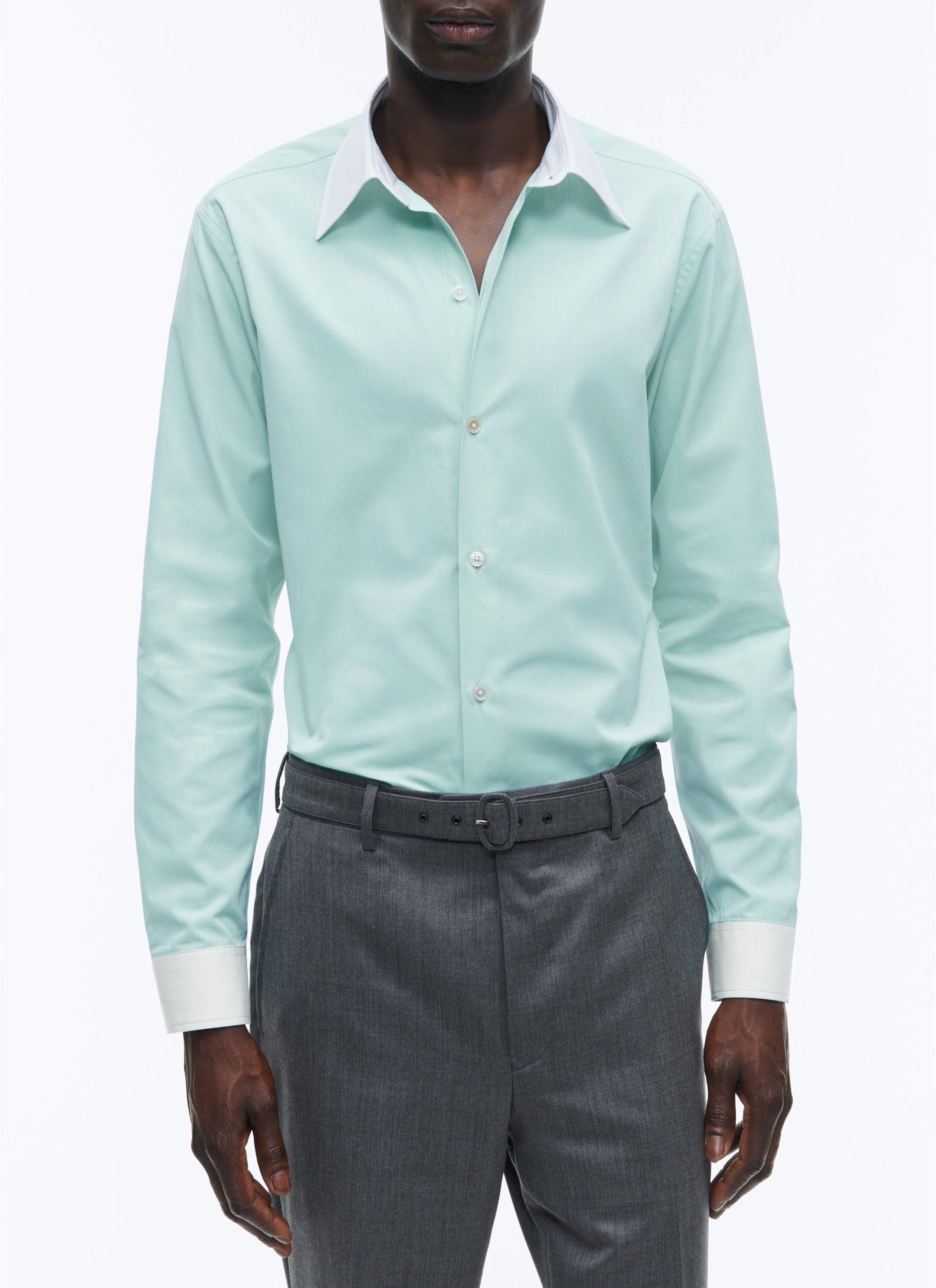Chemise coupe ajustée à col hirondelle - Turquoise