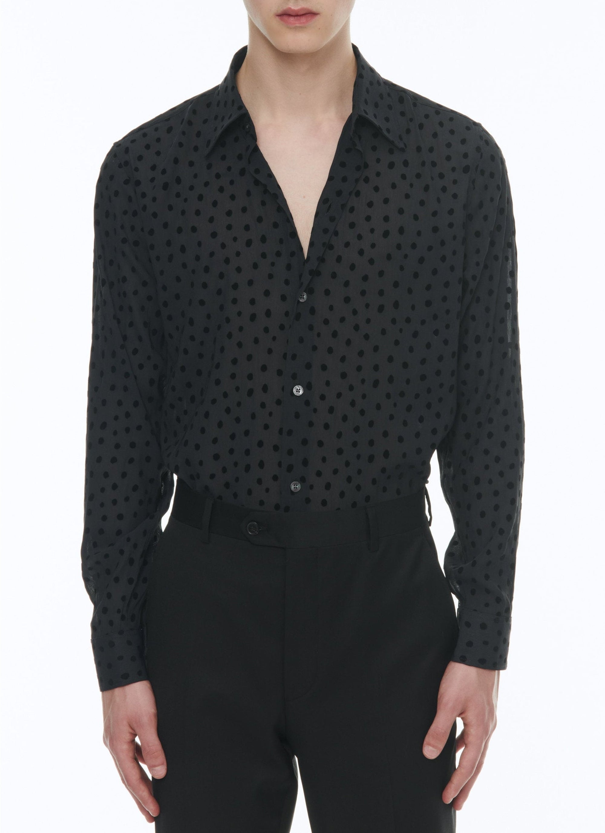 Velvet polka dot shirt - Black