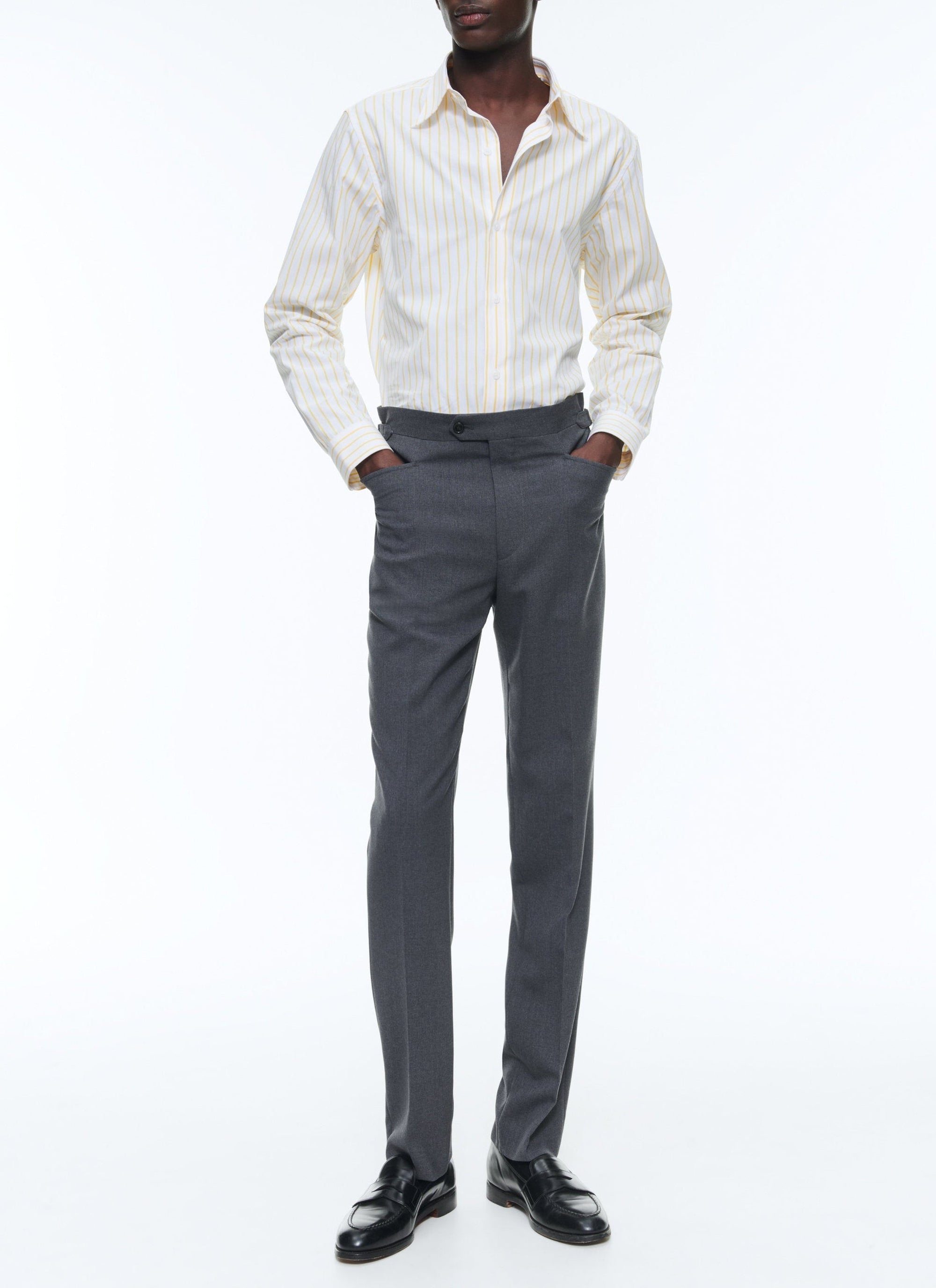 Chemise à col hirondelle à rayures - Jaune Vif