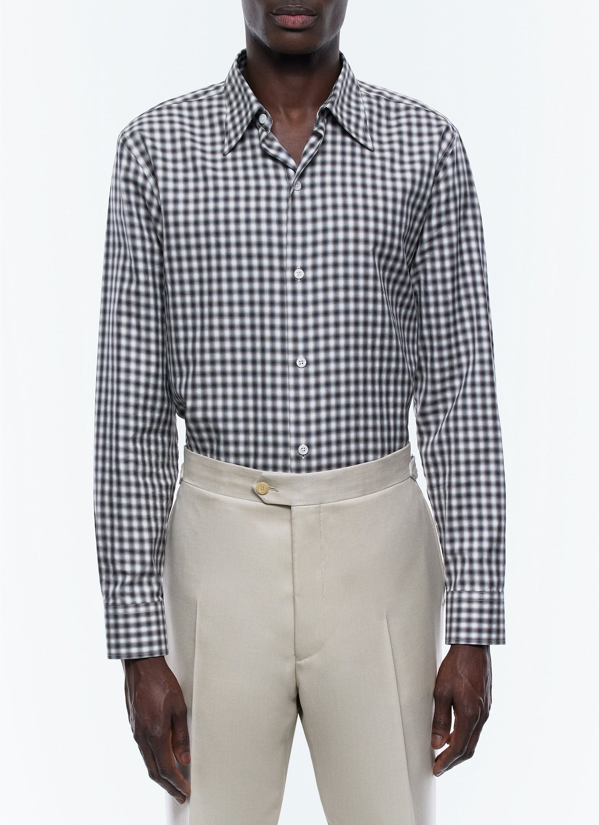 Swallow-neck check shirt - Black