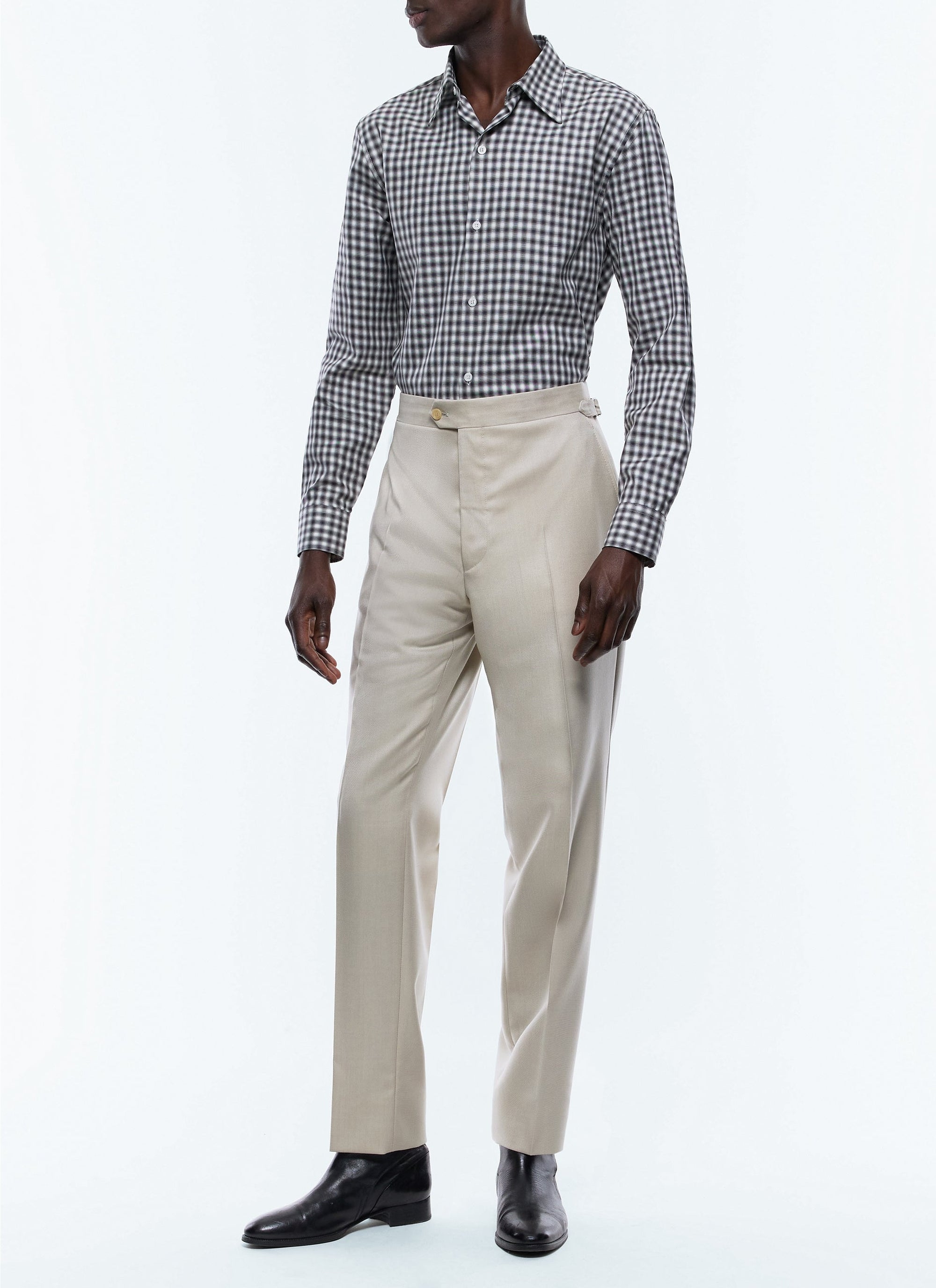 Swallow-neck check shirt - Black