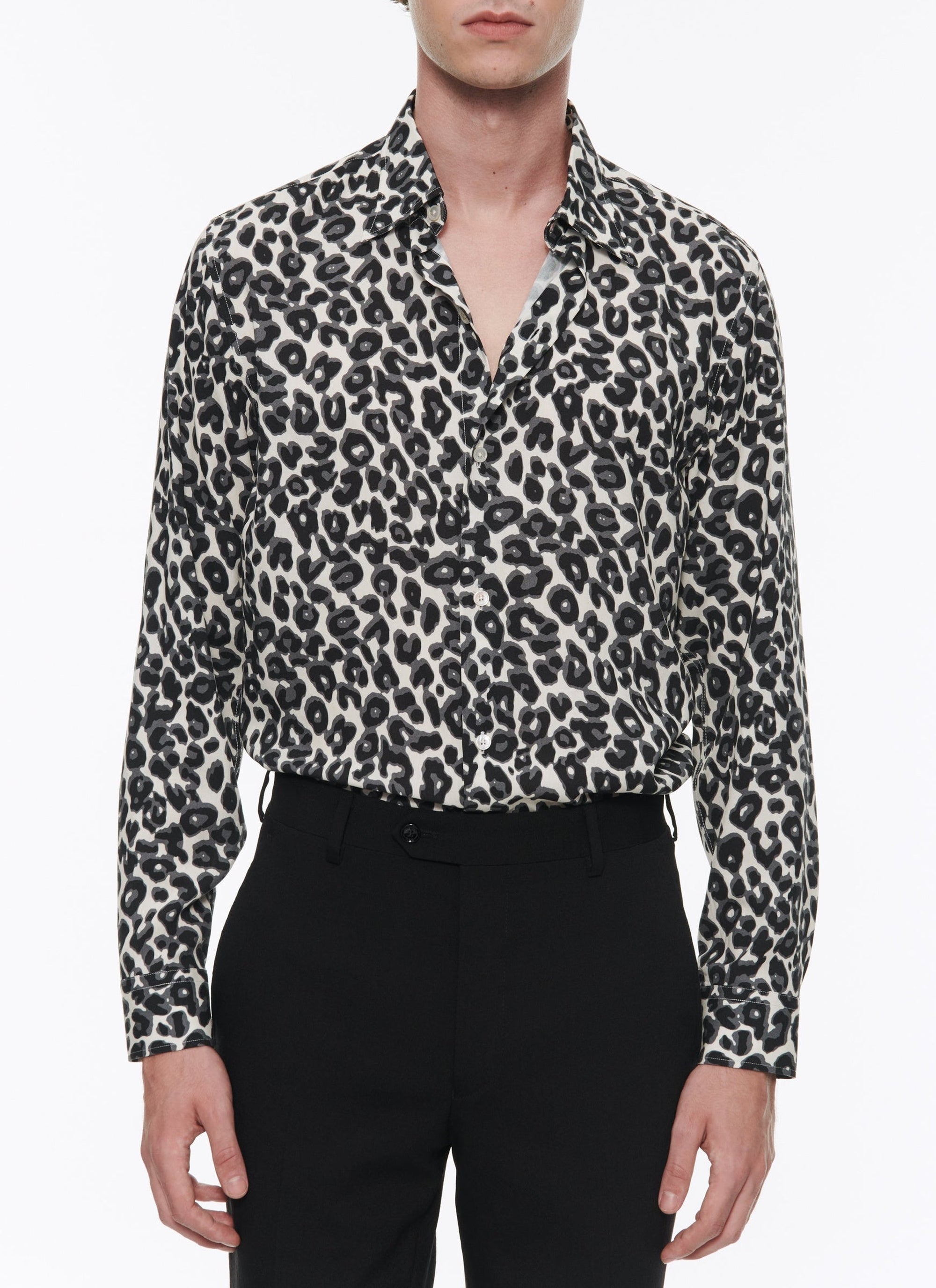 Chemise en viscose à imprimé léopard - Gris