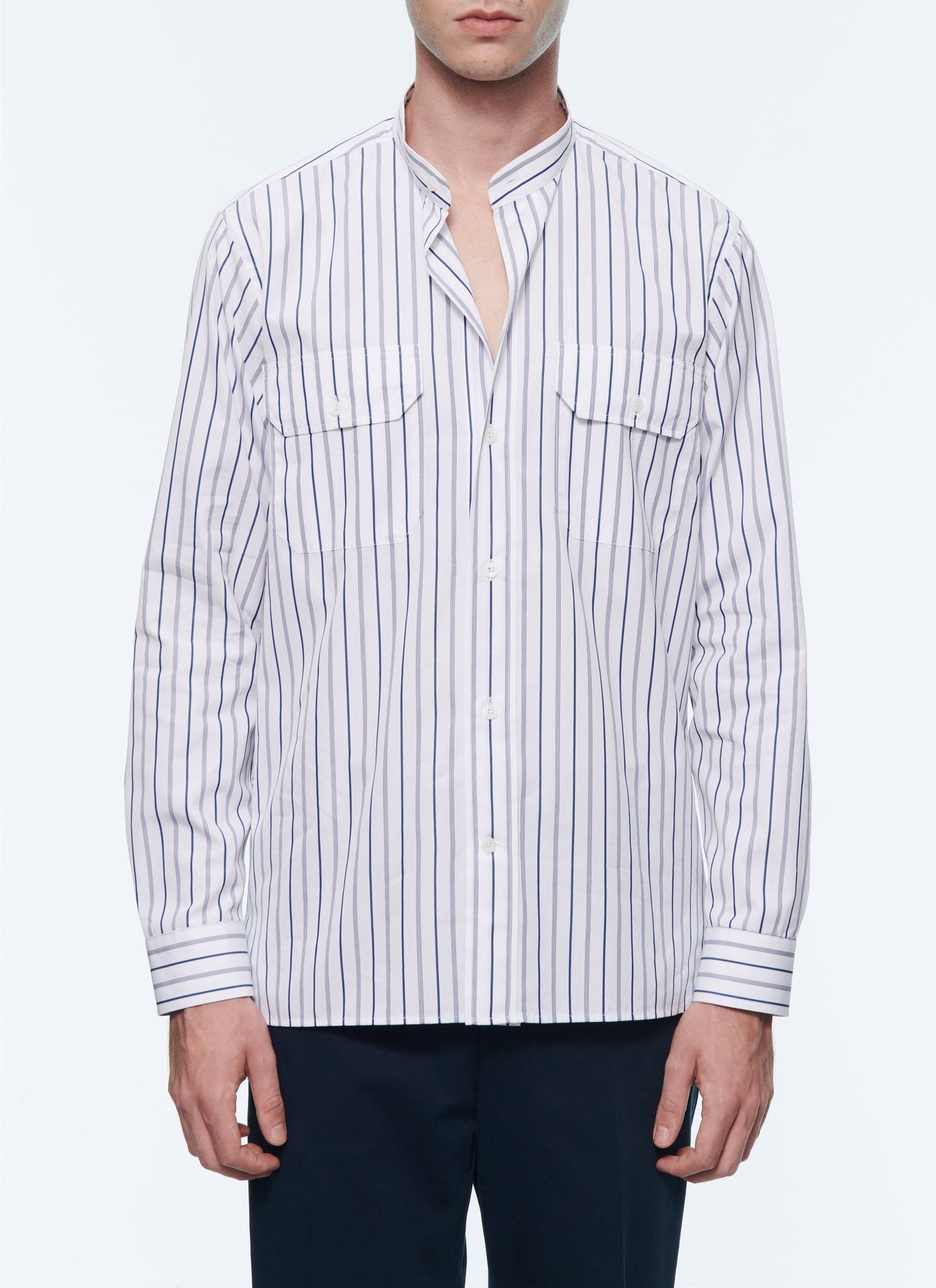 Chemise en coton à rayures - Bleu marine