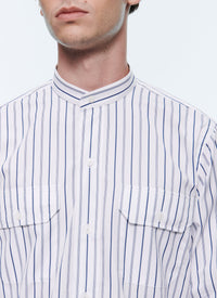 Chemise en coton à rayures - Bleu marine