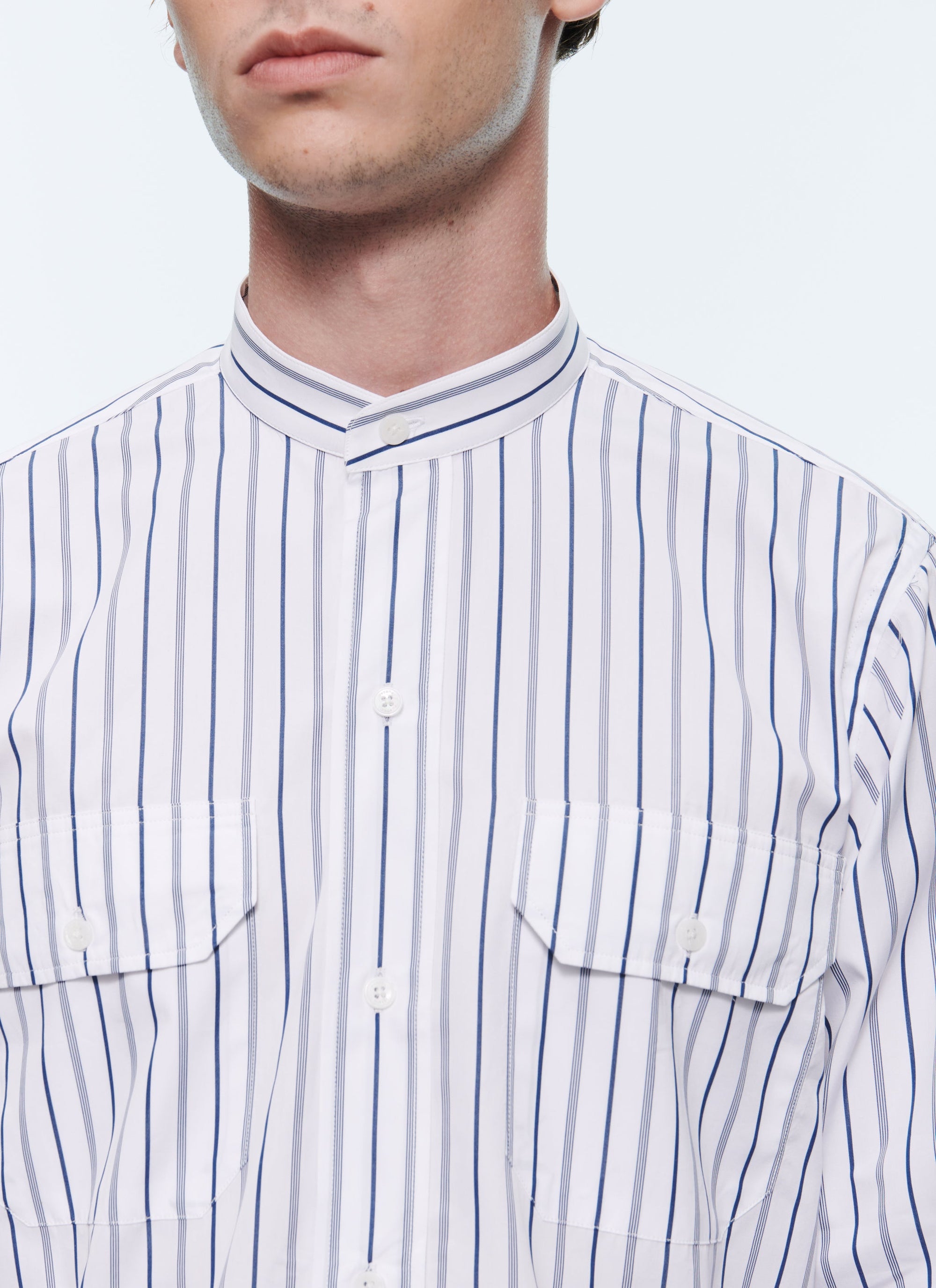 Chemise en coton à rayures - Bleu marine