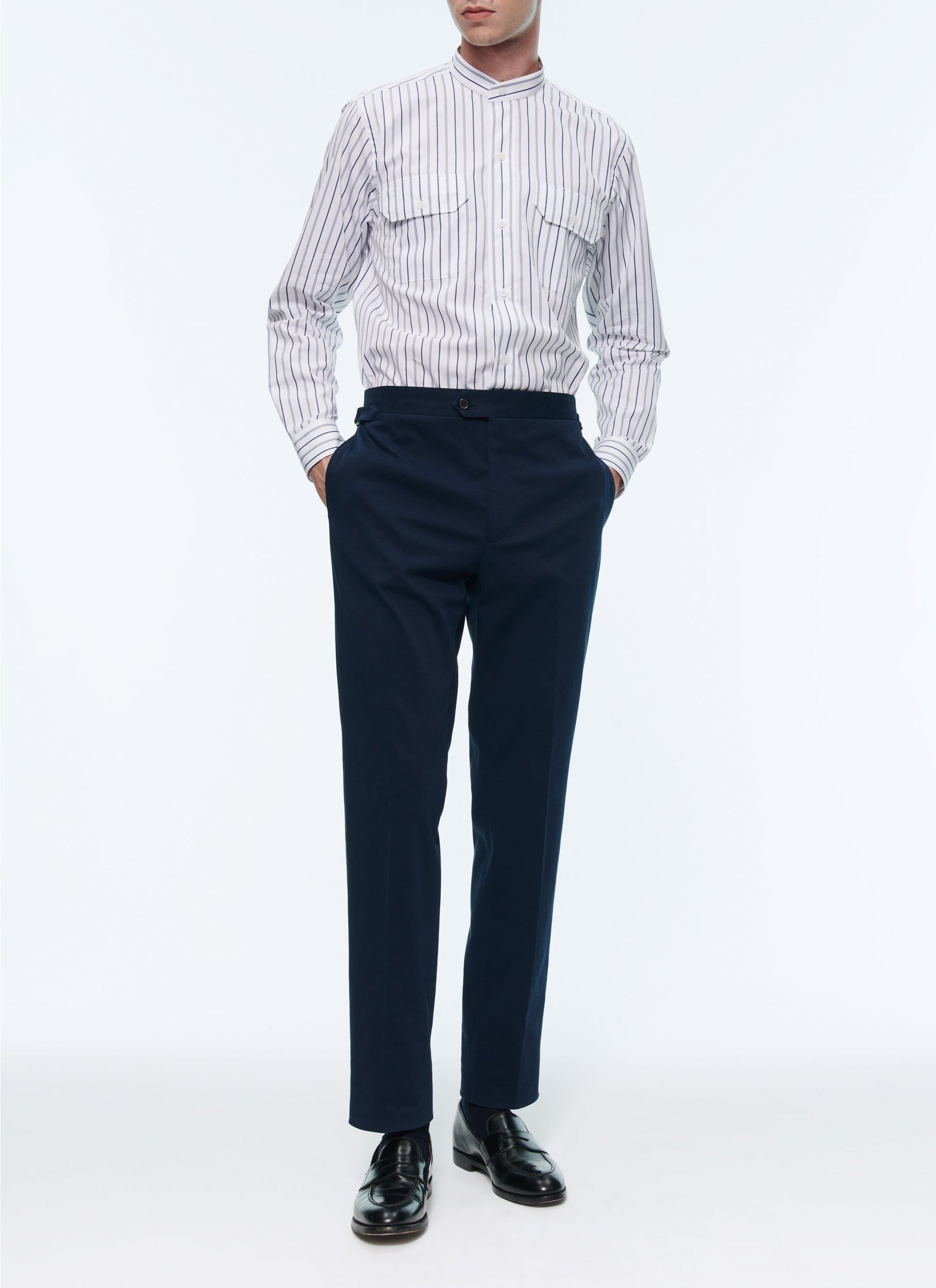 Chemise en coton à rayures - Bleu marine