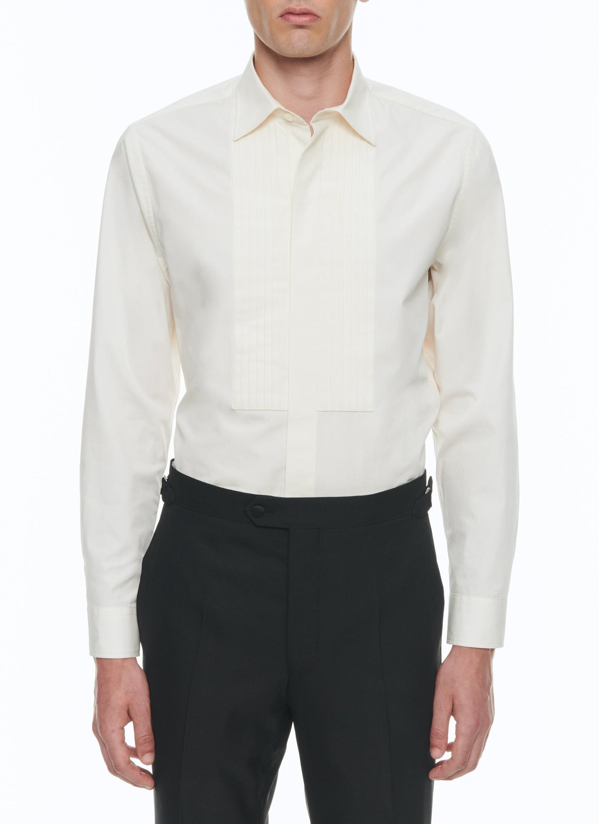 Shirt with swallow collar and bib - Ecru