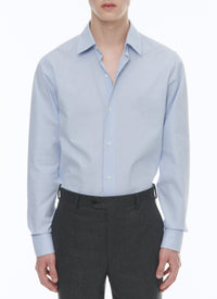 Chemise à col droit en armuré de coton - Bleu Clair