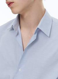 Chemise à col droit en armuré de coton - Bleu Clair