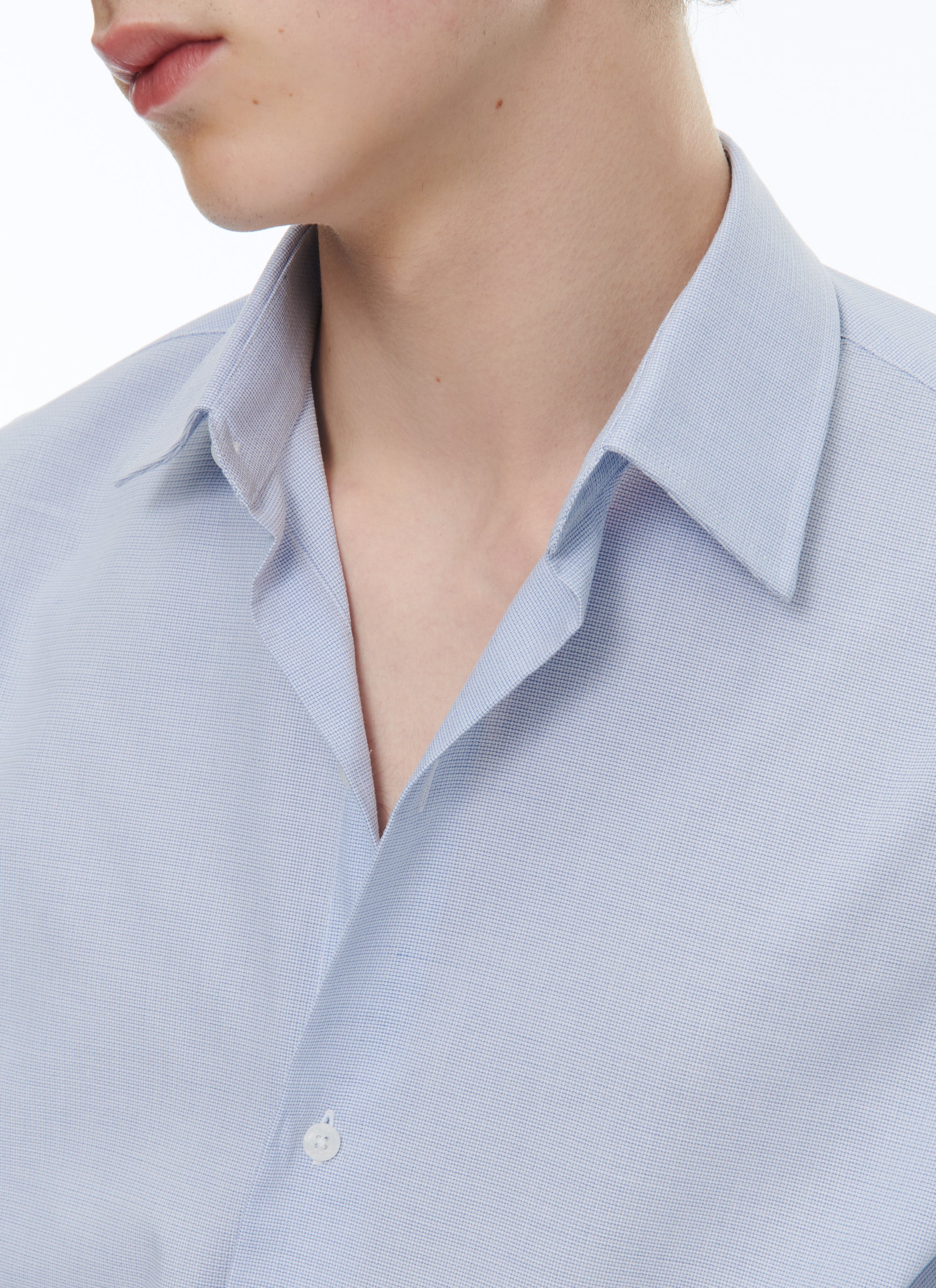Chemise à col droit en armuré de coton - Bleu Clair