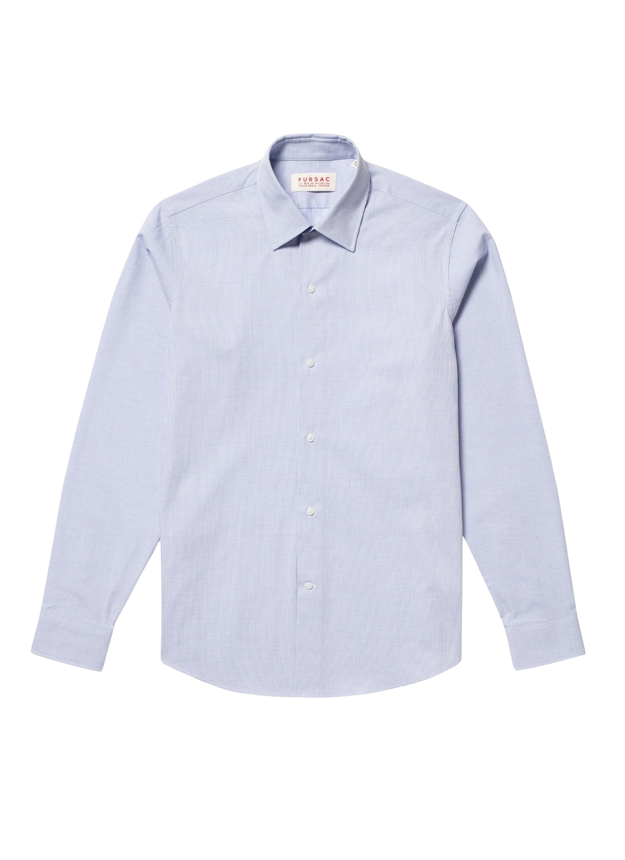 Chemise à col droit en armuré de coton - Bleu Clair