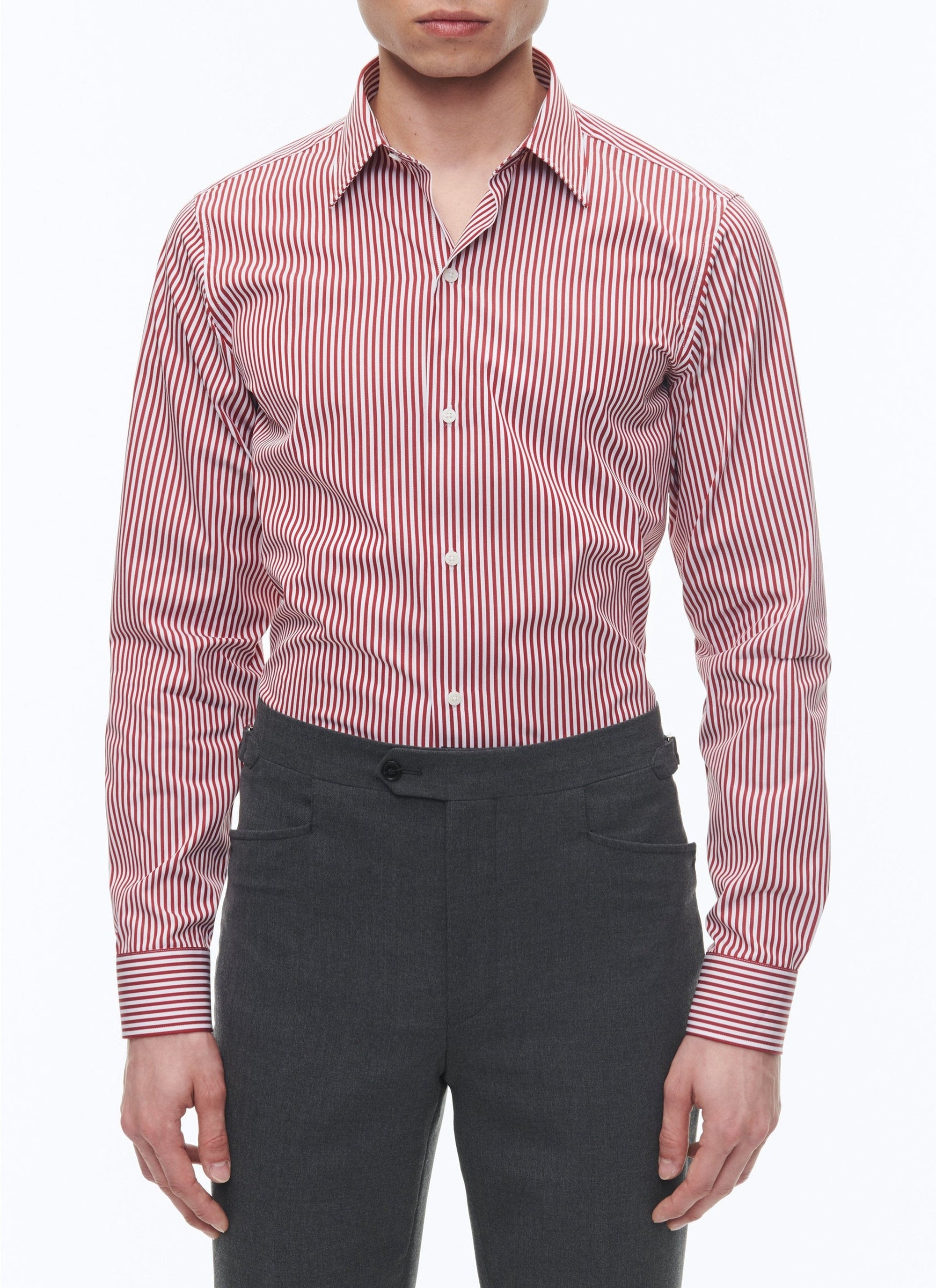 Chemise à poignets biseautés rayée - Carmin