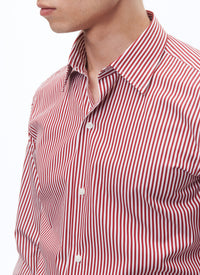 Chemise à poignets biseautés rayée - Carmin