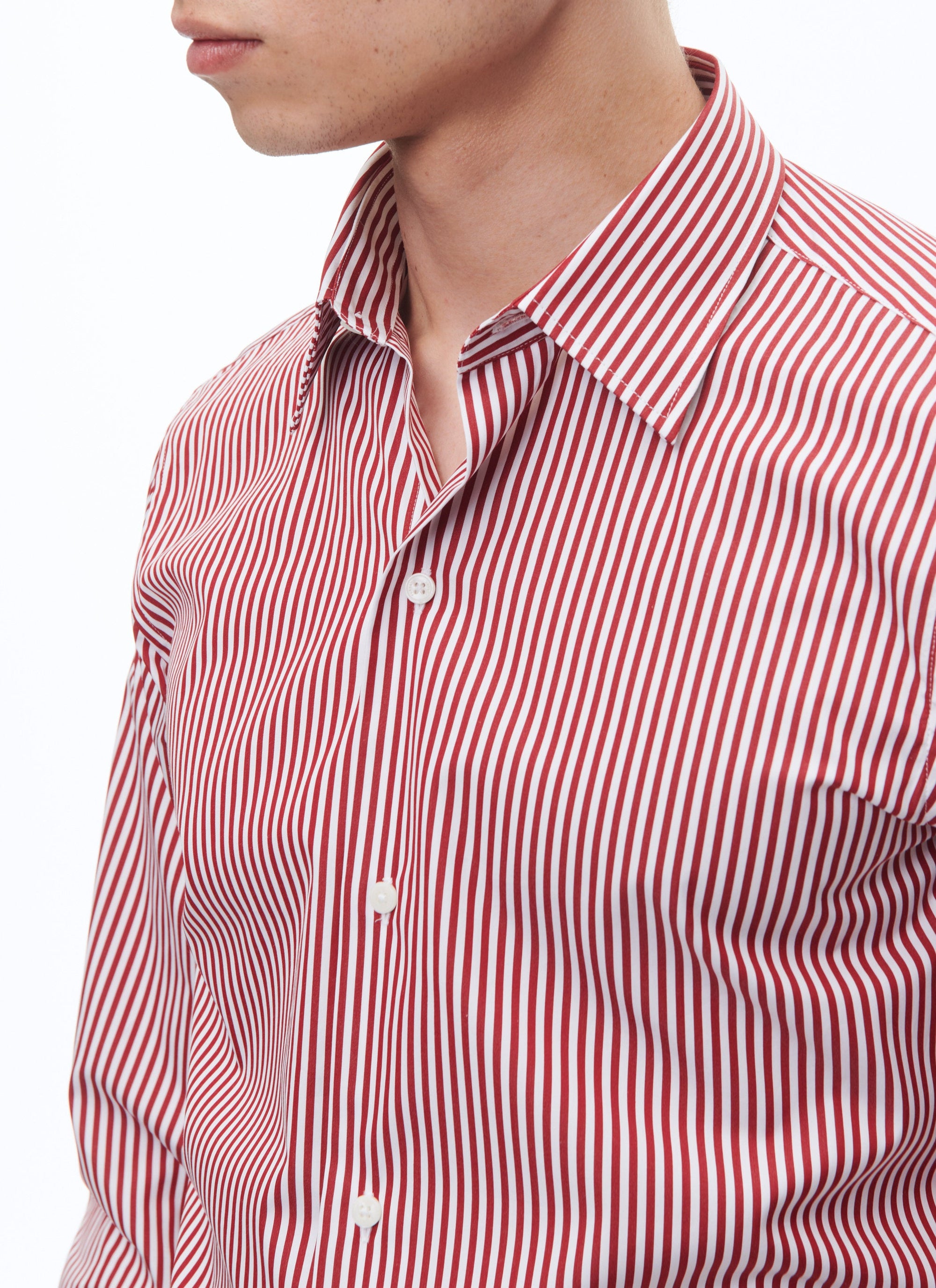 Chemise à poignets biseautés rayée - Carmin