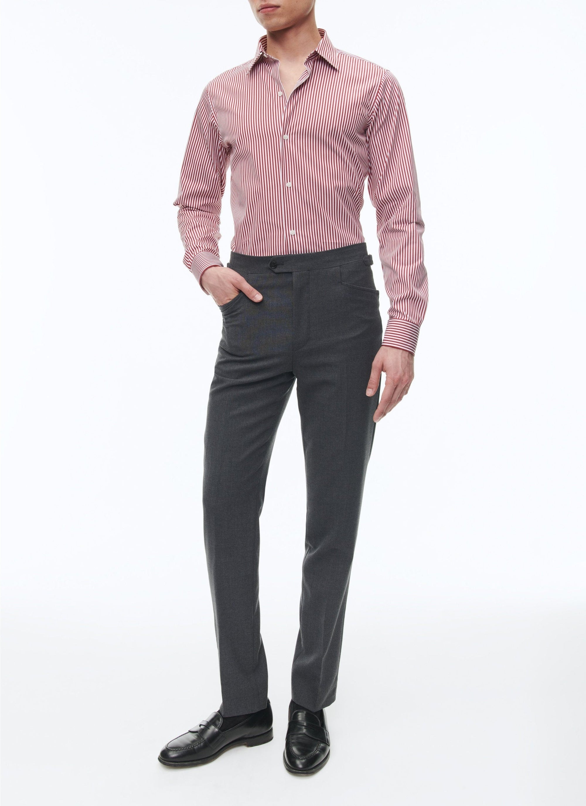 Chemise à poignets biseautés rayée - Carmin