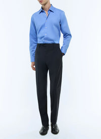 Chemise à col droit en popeline de coton - Bleuet