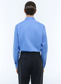 Chemise à col droit en popeline de coton - Bleuet