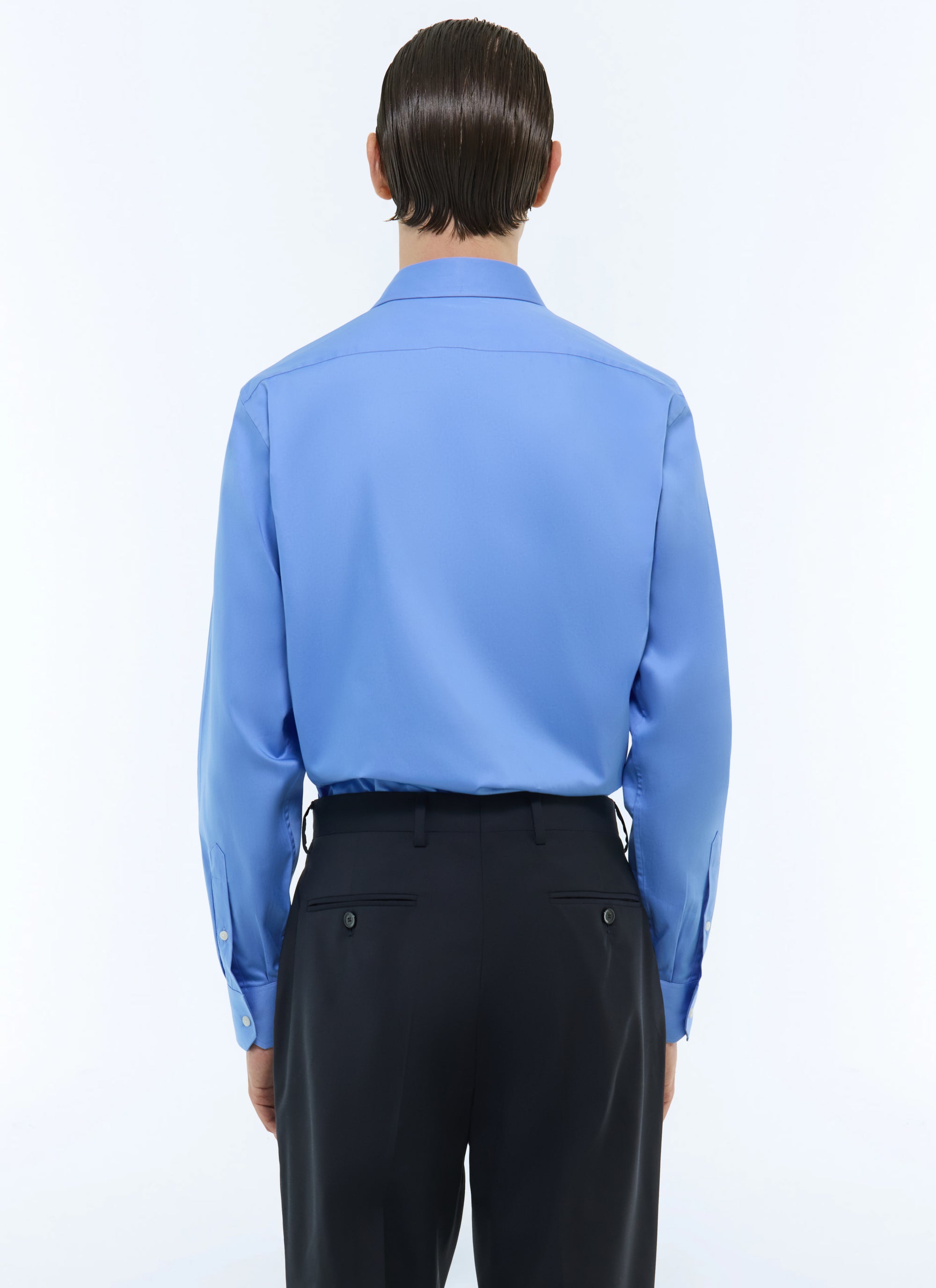 Chemise à col droit en popeline de coton - Bleuet