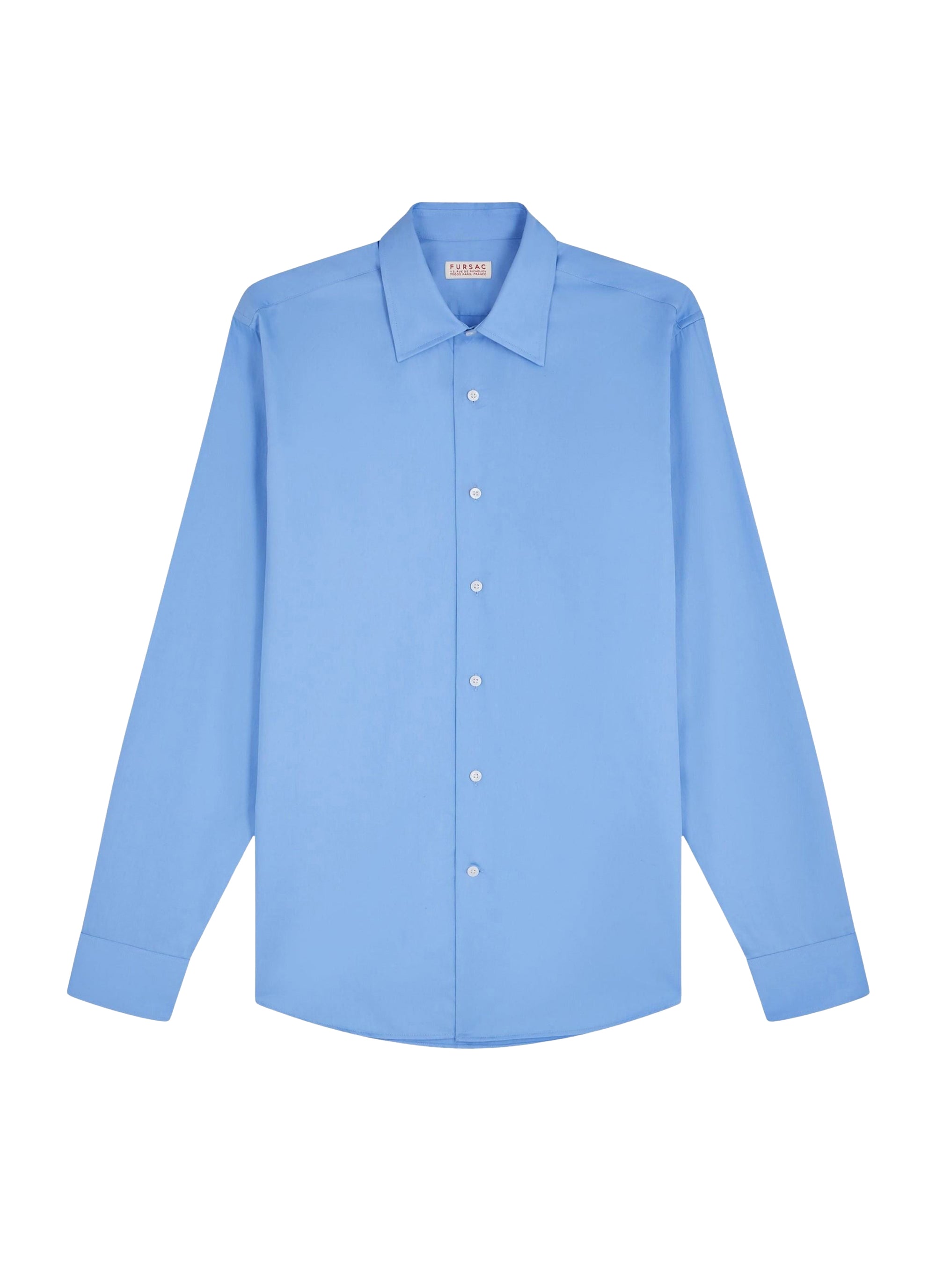 Chemise à col droit en popeline de coton - Bleuet