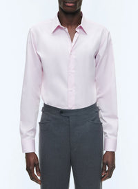 Chemise à col droit en popeline de coton - Rose pâle