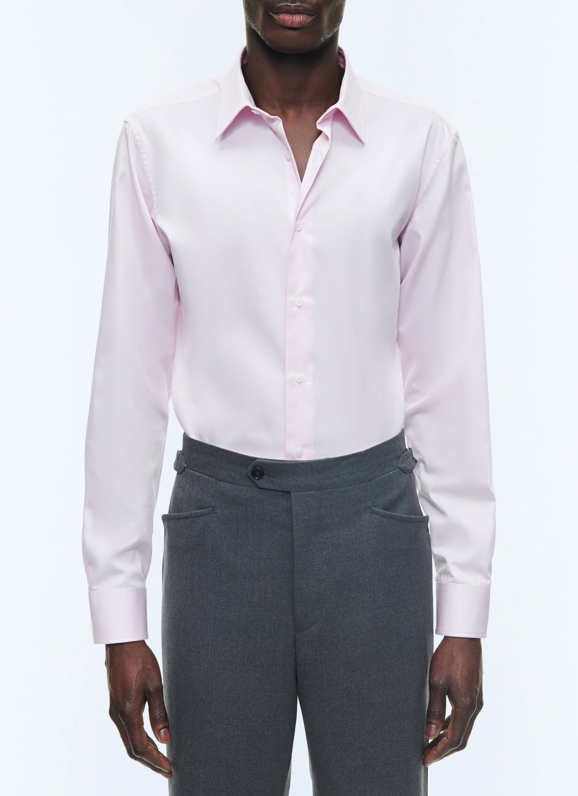 Chemise à col droit en popeline de coton - Rose pâle