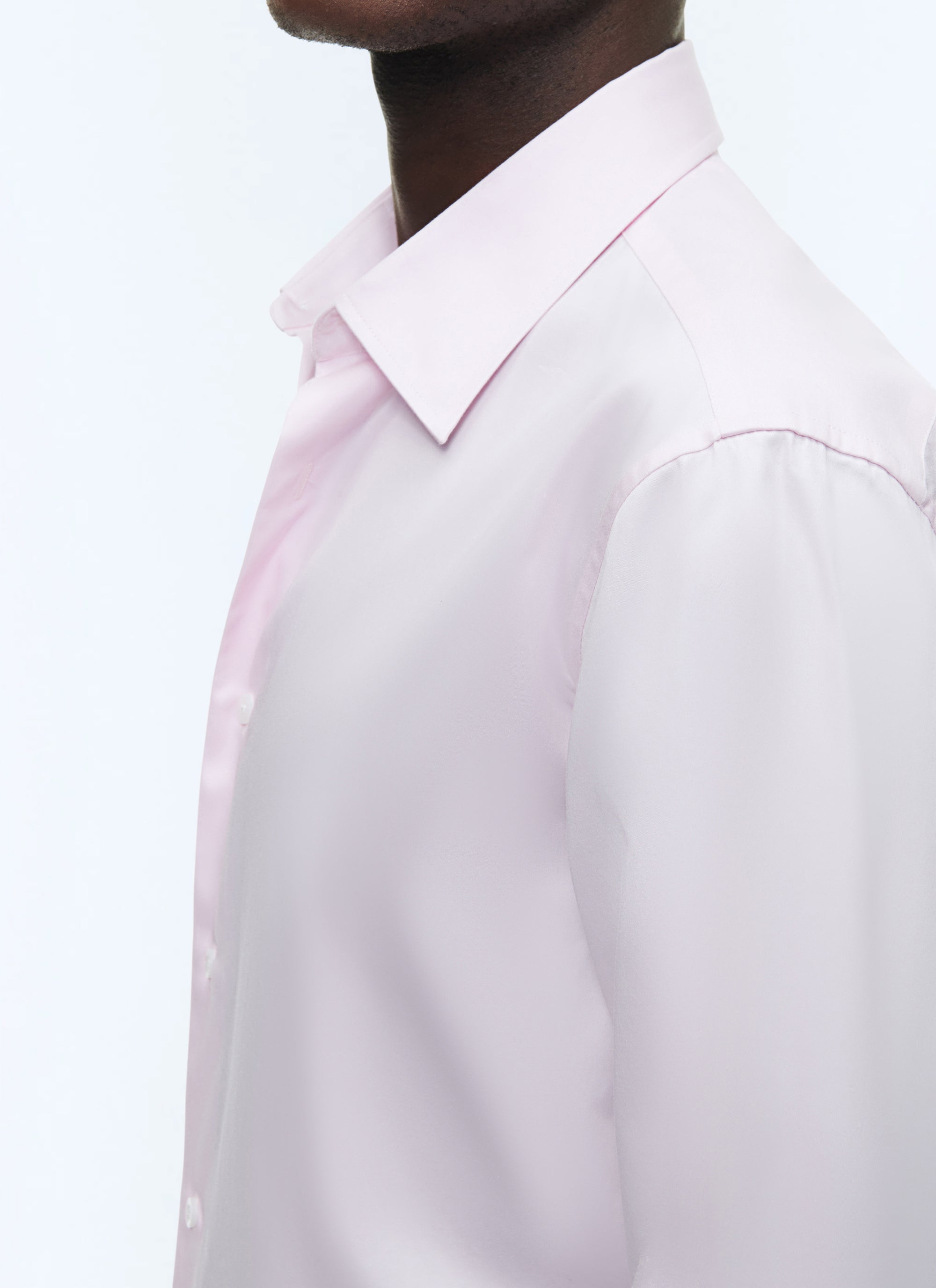 Chemise à col droit en popeline de coton - Rose pâle