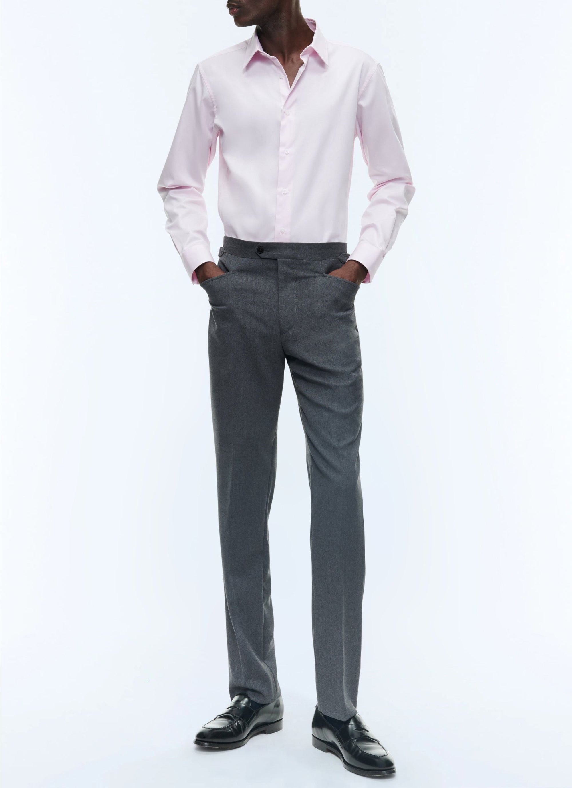 Chemise à col droit en popeline de coton - Rose pâle