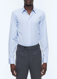 Chemise à col droit en popeline de coton à rayures - Bleu Ciel