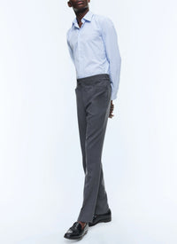 Chemise à col droit en popeline de coton à rayures - Bleu Ciel