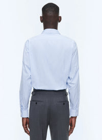 Chemise à col droit en popeline de coton à rayures - Bleu Ciel